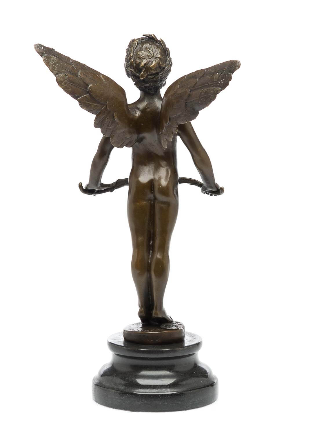 Bronzeskulptur Bronzestatue Engel Amor Bronze Figur Steinplinthe Antik-Stil