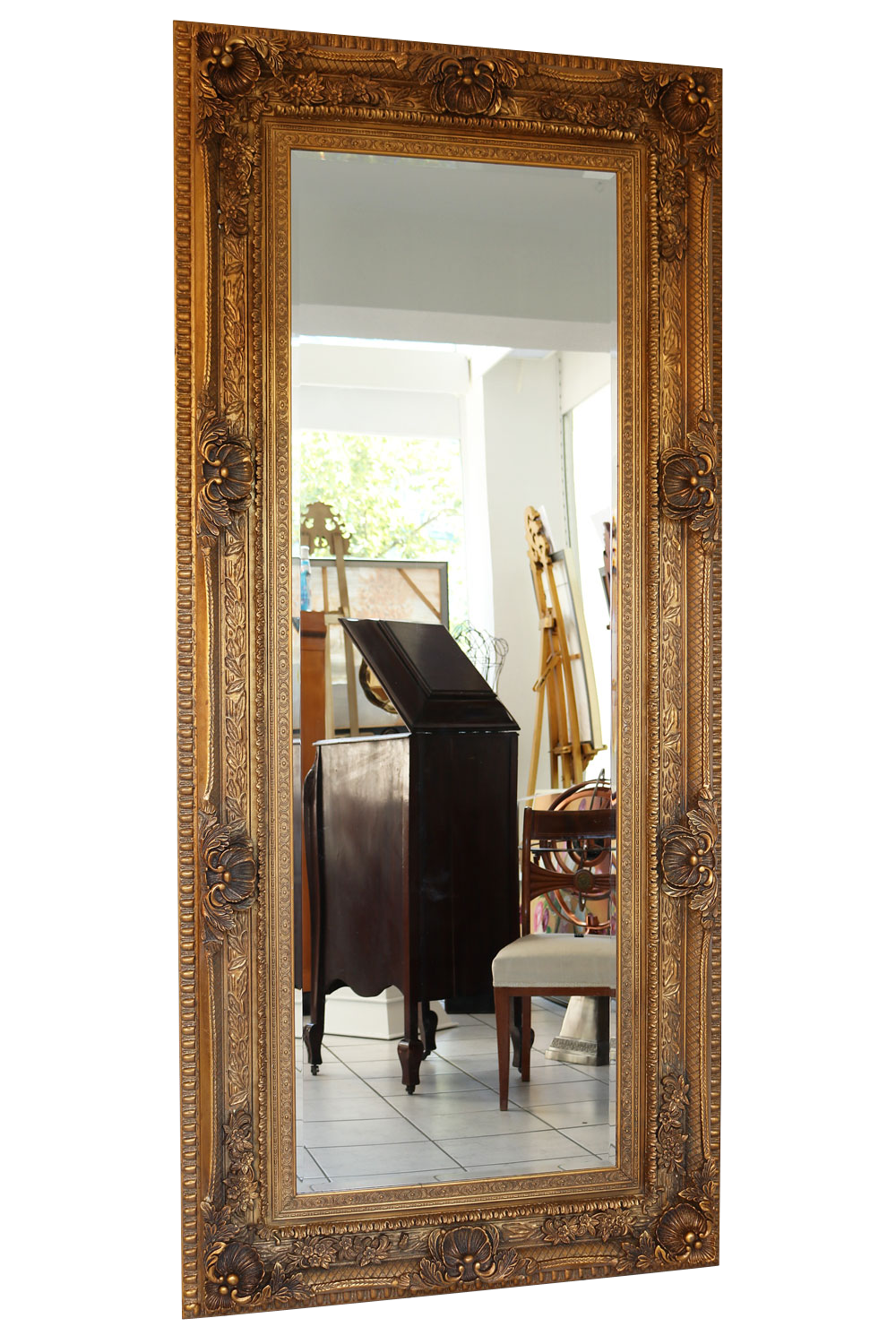 Spiegel Wandspiegel Facettenschliff 218x98cm Farbe gold Holzrahmen Antik-Stil