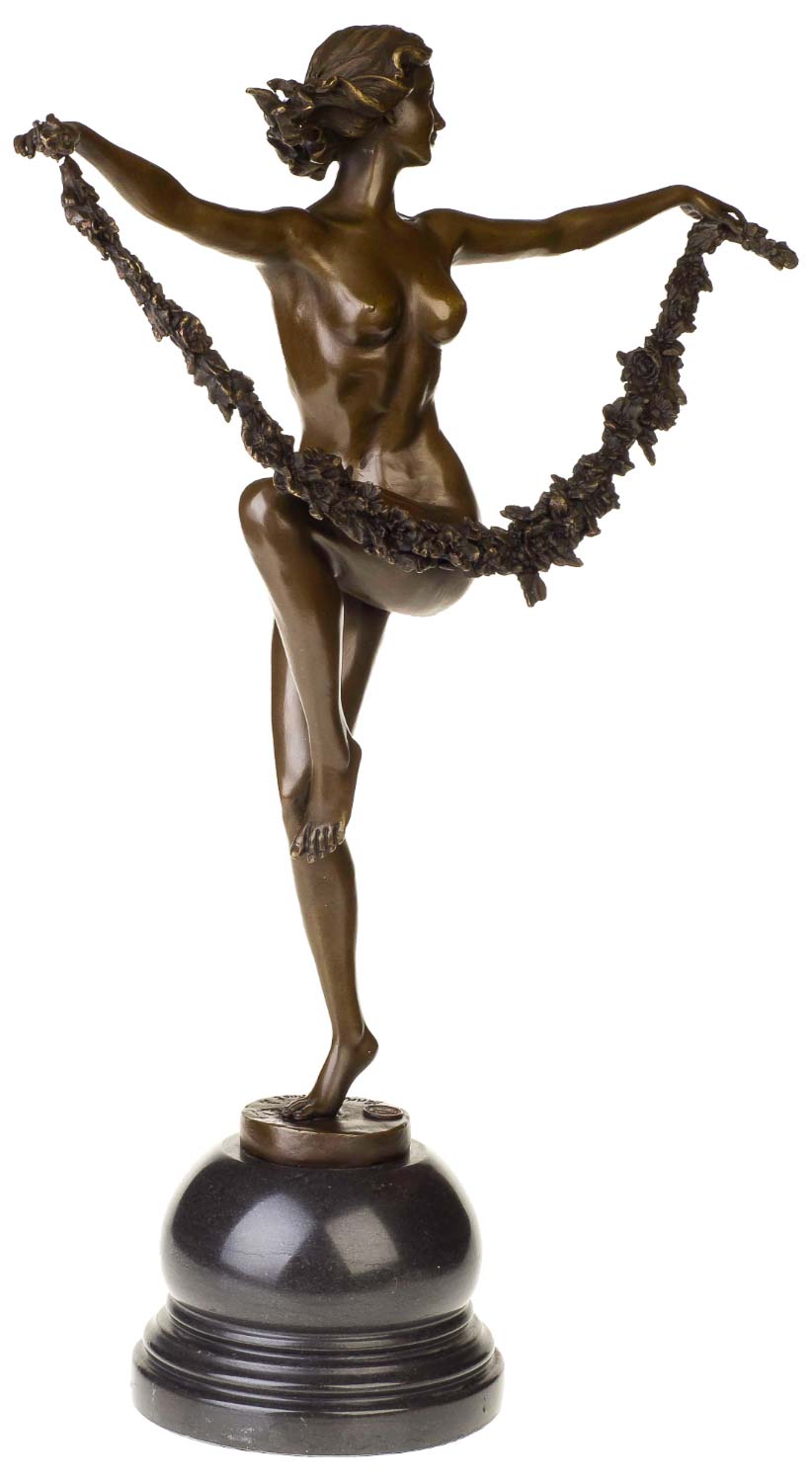 Bronzeskulptur Tänzerin Blume im Antik-Stil Bronze Figur Statue - 54cm