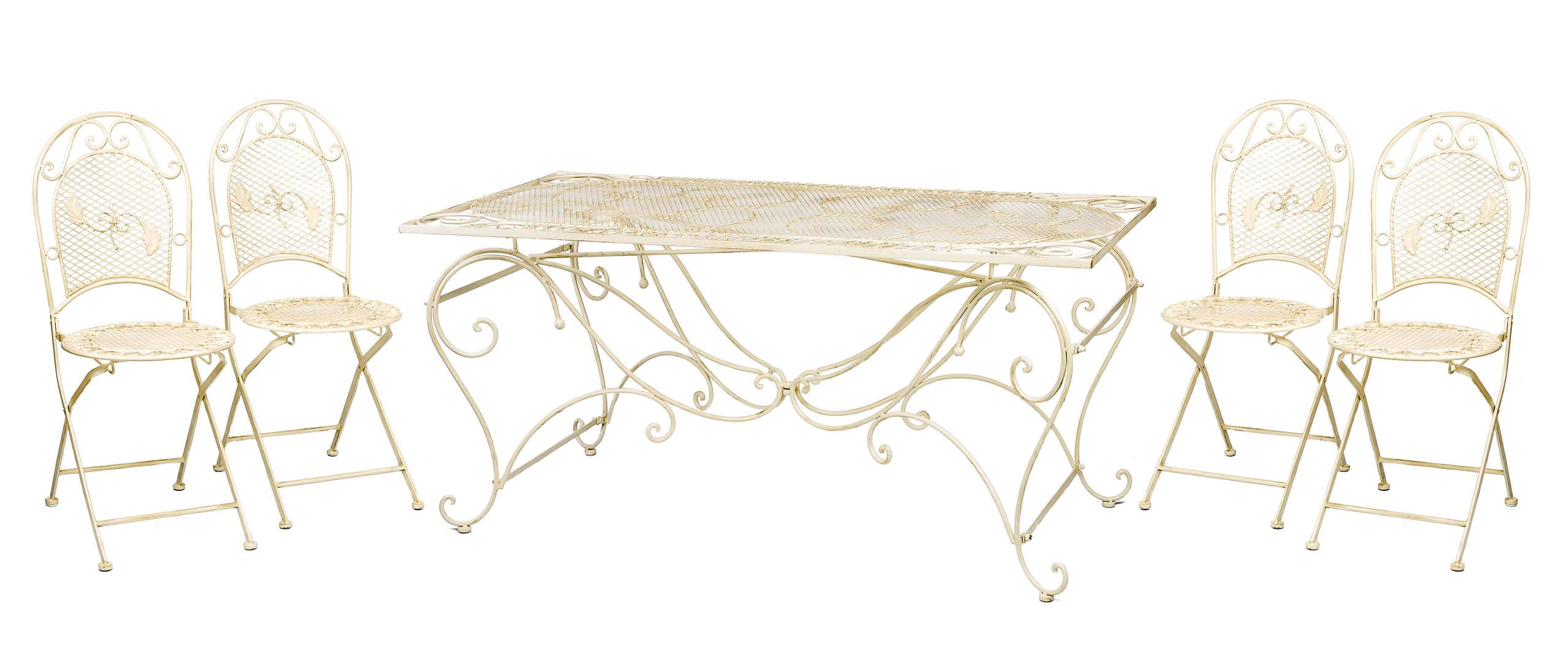 XXL Gartentisch + 4 Stühle Eisen Gartenmöbel antik Stil creme weiß furniture