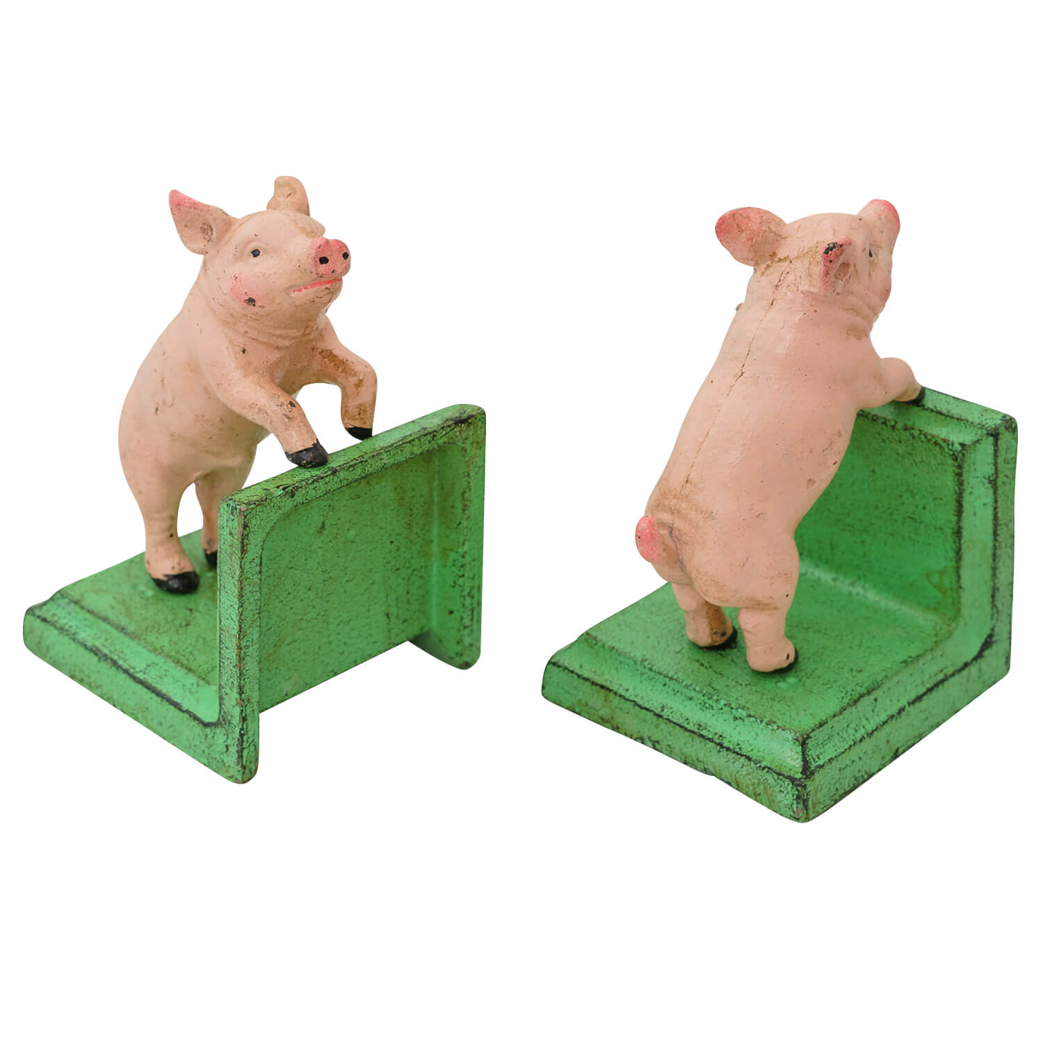 2 Buchstützen Buchständer Schwein Statue Figur Skulptur Eisen 14cm Antik-Stil
