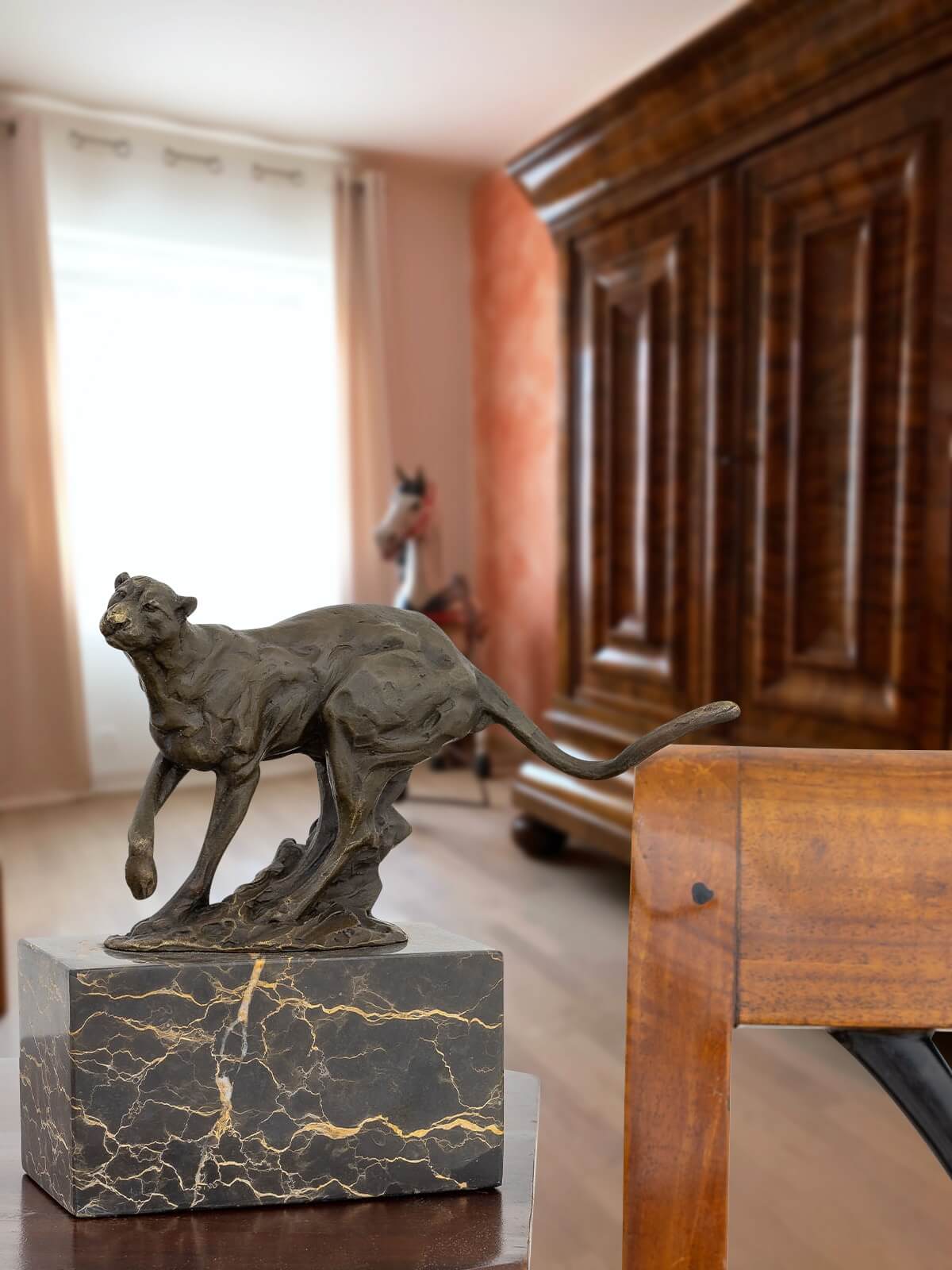 Bronzeskulptur Puma Raubkatze im Antik-Stil Bronze Figur 20cm