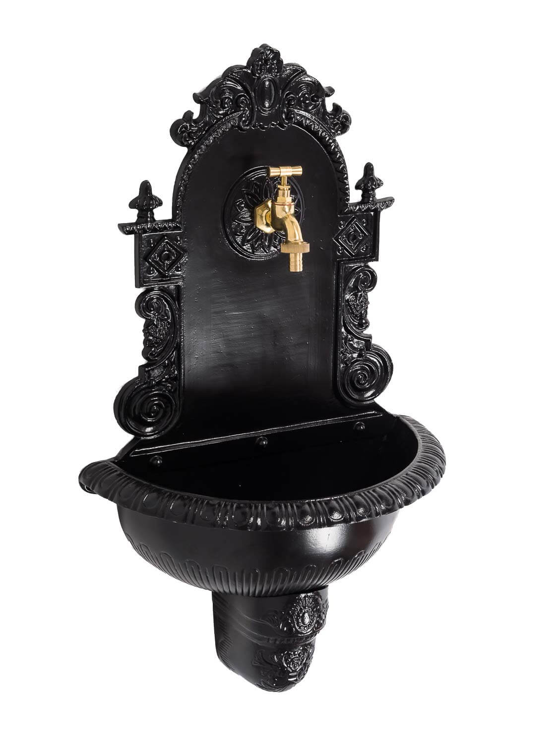 Brunnen Wandbrunnen Aluminium Waschbecken im Nostalgie schwarz Antik-Stil 72cm
