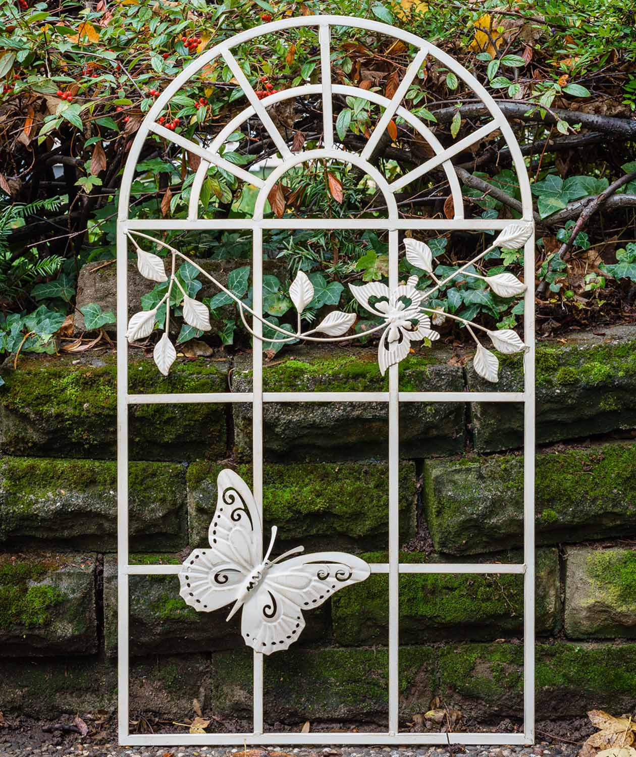 Nostalgie Stallfenster Fenster Metall Rahmen Schmetterling Antik-Stil creme 97cm