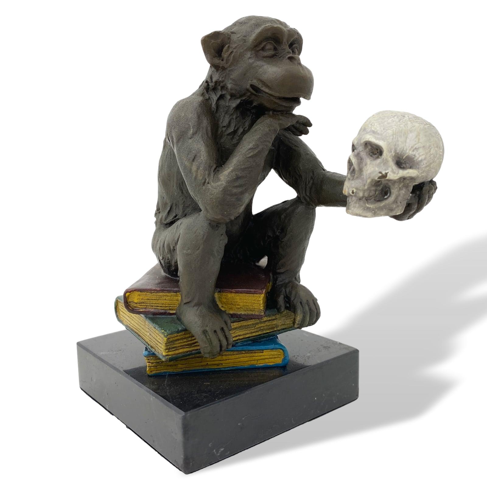 Bronzefigur Affe Darwin Philosophie Bücher Bronze Skulptur Antik-Stil 14cm