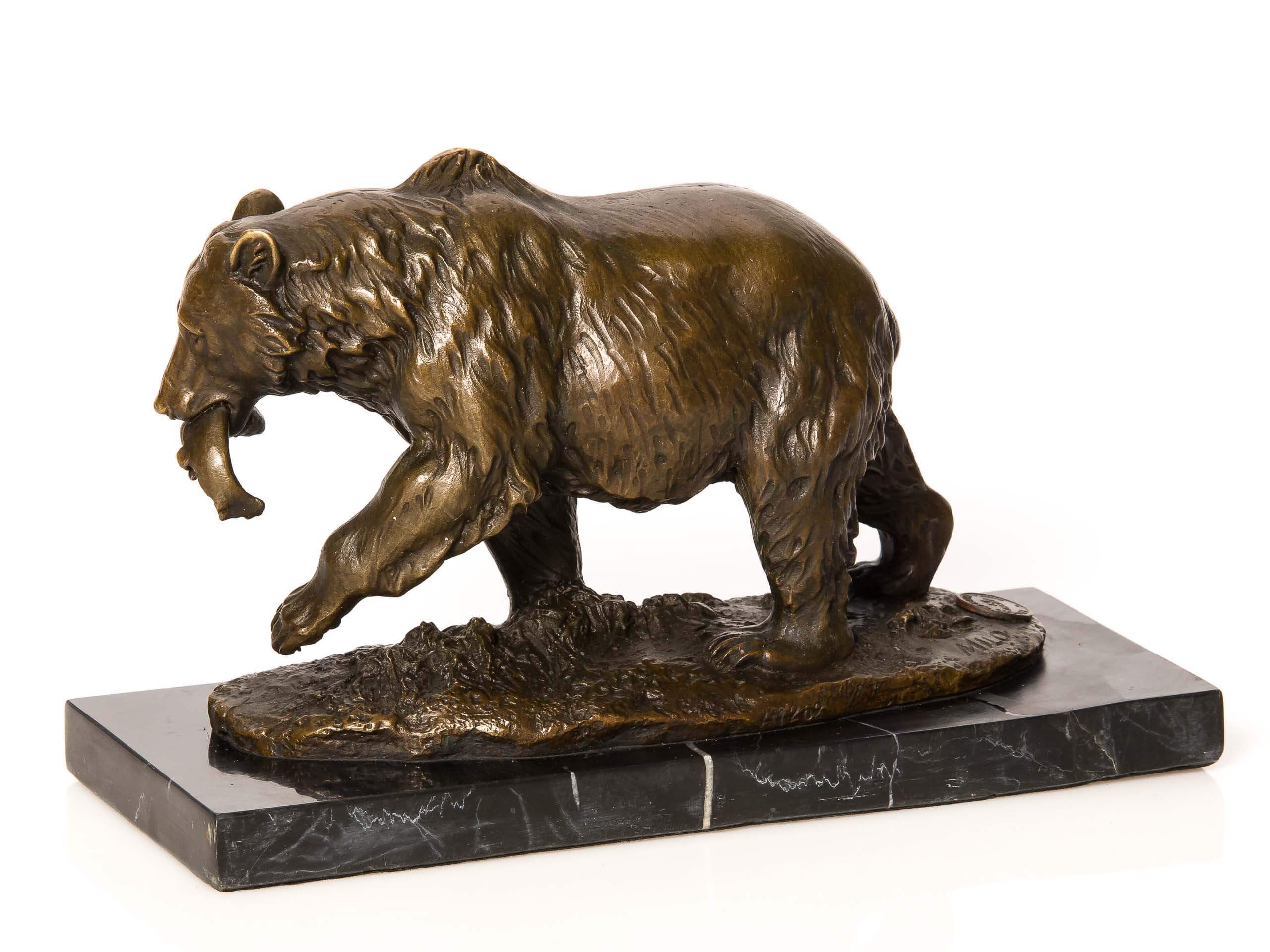 Bronze Grizzly Bär Fisch Bronzeskulptur Bronzefigur Skulptur Antikstil sculpture