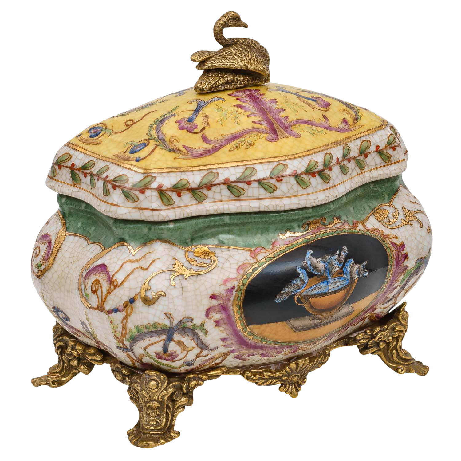 Porzellan Schatulle Schmuckschatulle Porzellanbox Dose Schwan Antik-Stil 17cm