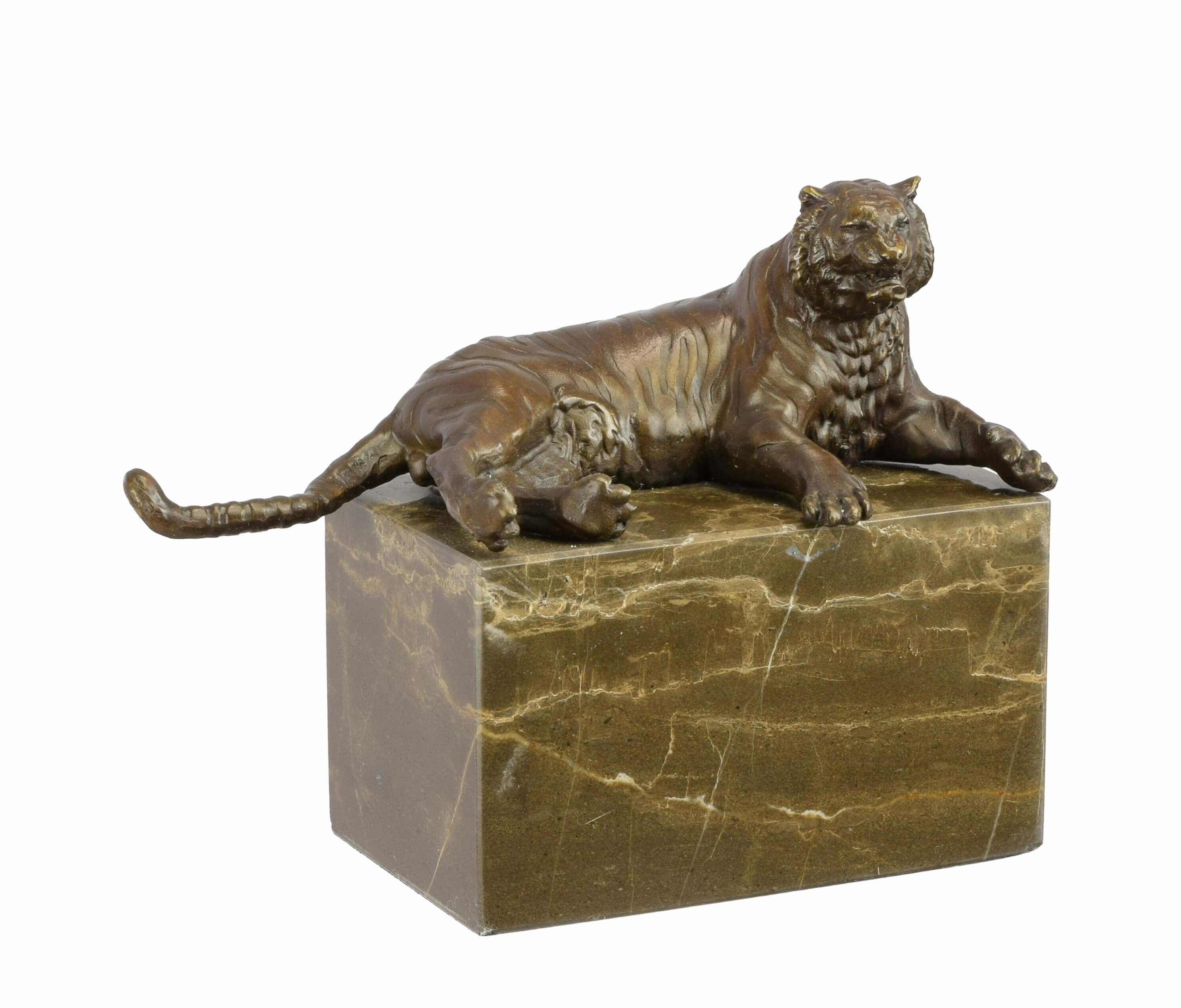 Statue, Tiger, Bronze, Marmorbasis, Tigerfigur