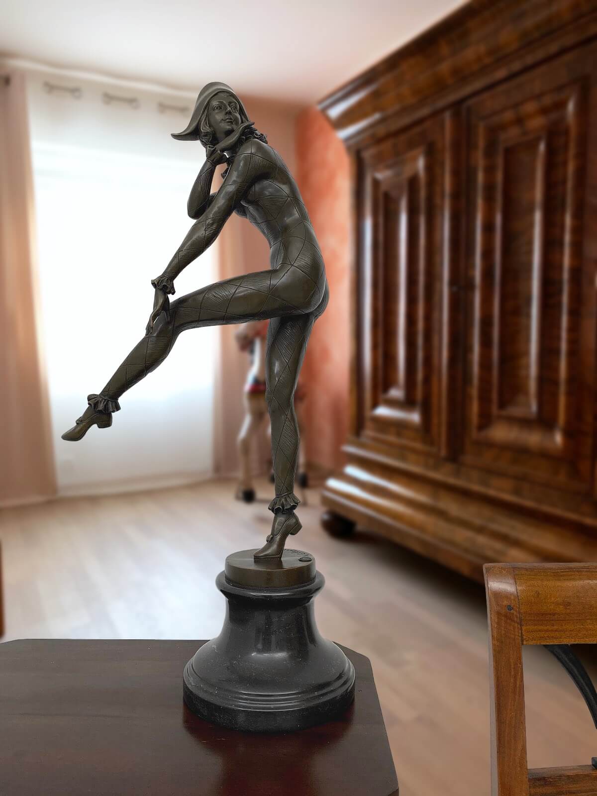 Bronzeskulptur Harlekin Frau nach Alfred Gilbert Bronze Figur 72cm Replik Kopie