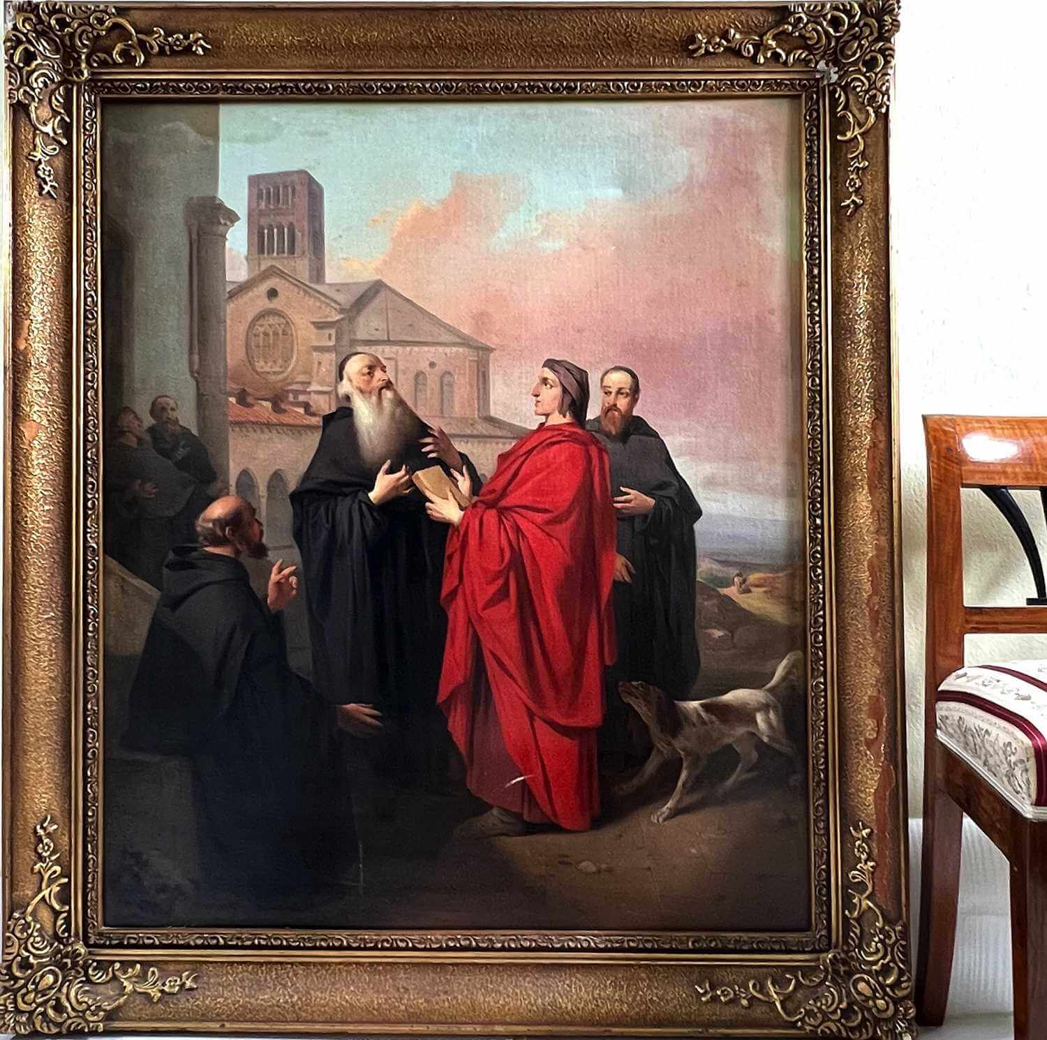 Religiöses Gemälde, gerahmte Kunst, Gelehrte/Geistliche, rote Robe, Mönchs-Szene