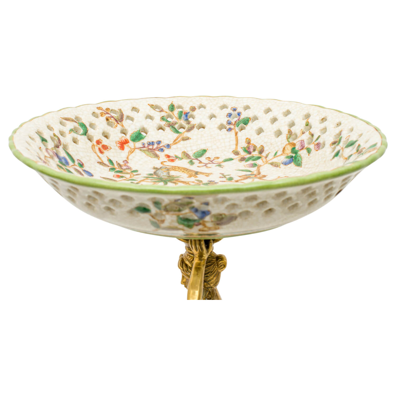Schale Prunkschale Frau Blume Skulptur Porzellan Messing Antik-Stil 33cm