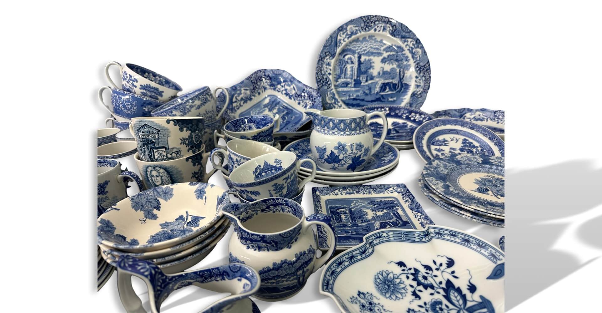 Porzellangeschirr, Blau-Weiß, Geschirrset, Florales Muster, Landschaftsmotiv