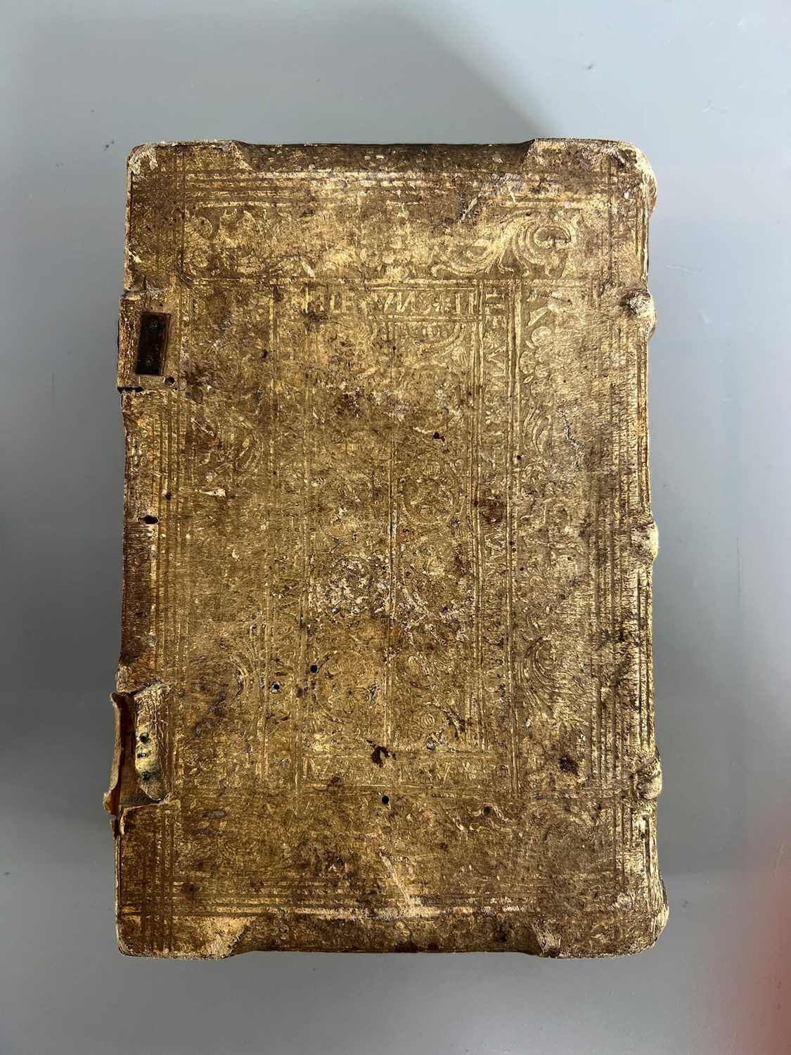 altes Buch, Lederumschlag, ornantes Muster, Vintage, Hardcover