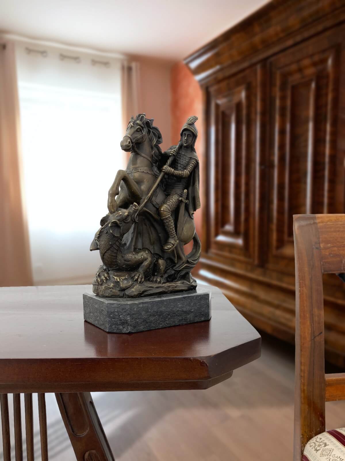 Skulptur Bronze Figur St.Georg der Drachentöter Mythologie Antik-Stil
