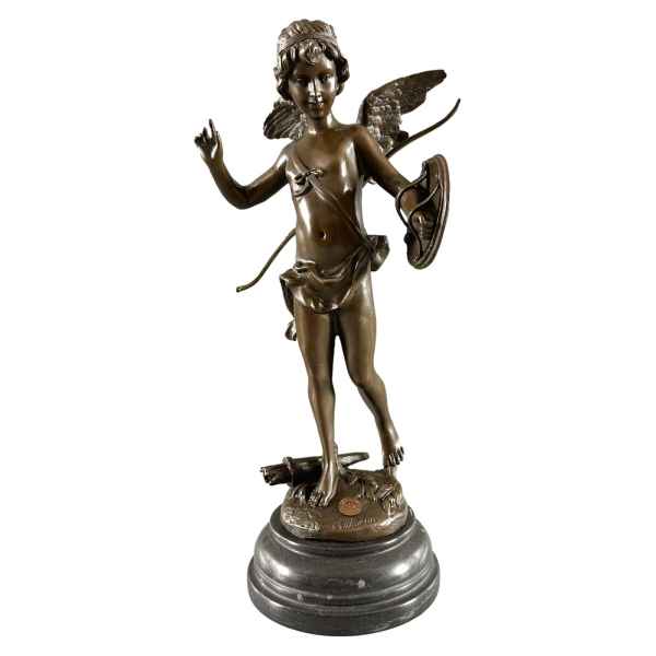 Scultura angelo Cupido in bronzo anticato figura statua 38cm