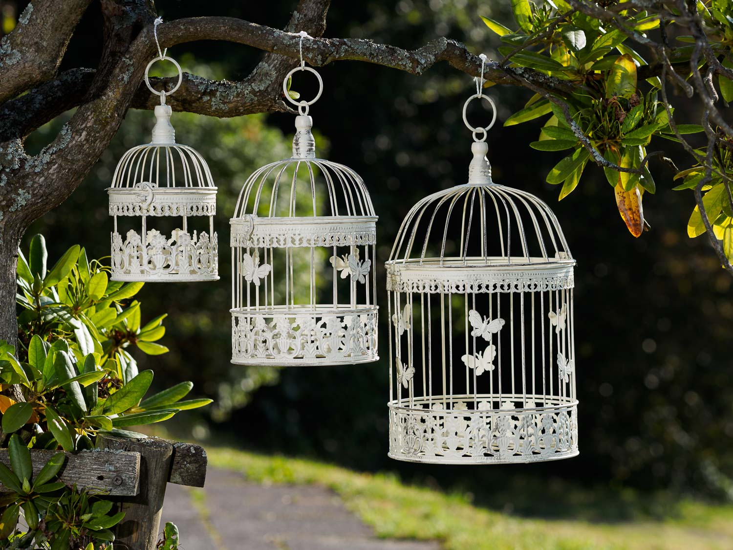 Decorative Bird Cage Vintage Style Set Of 3 Wrought Iron White Aubaho