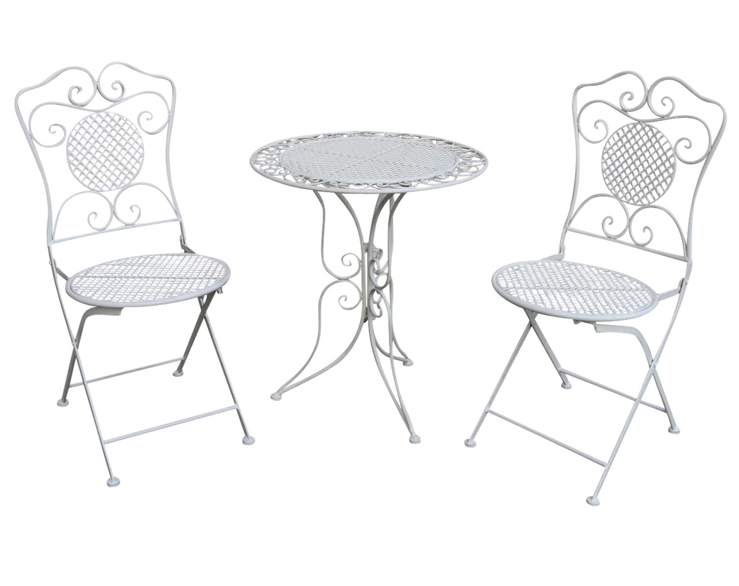 beha lila Luidruchtig Tuinset tafel en 2 ijzeren stoelen antieke stijl tuinmeubelen bistro set  wit | Nederland