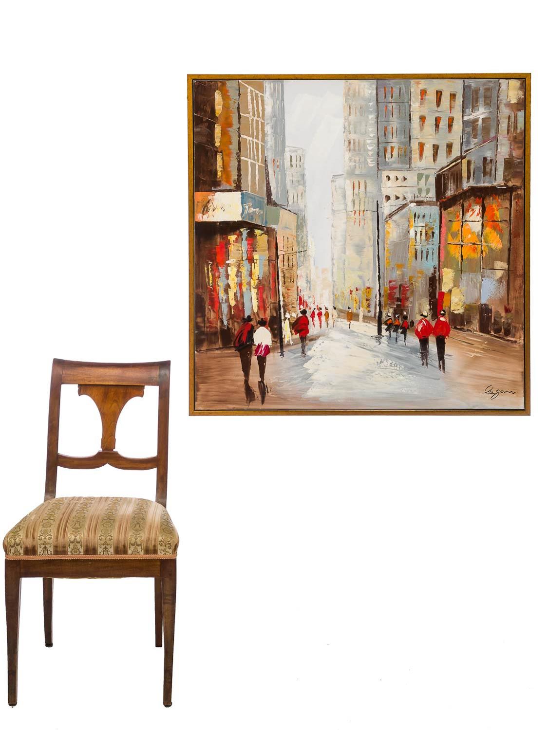 Details Sur Peinture A L Huile Sur Toile Scene De Rue Dans La Ville New York 104 Cm