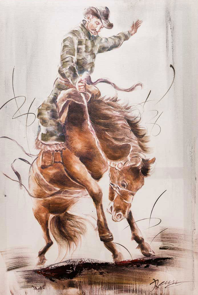 Olbild Rodeo Cowboy Pferd Reiter Keilrahmen Bild Modern 90x60cm Gemalde Stil Ebay