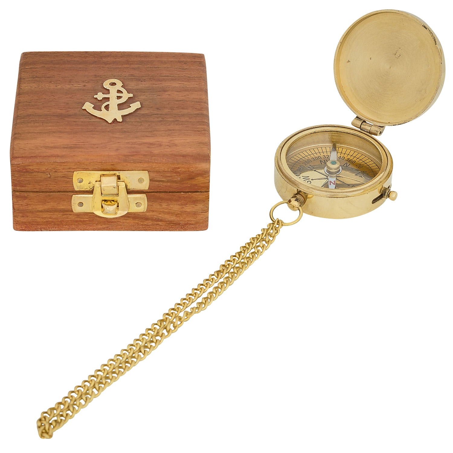 Compas De Marine Aubaho Laiton Et Bois – Style Antique Pour Déco Bateau (5cm)